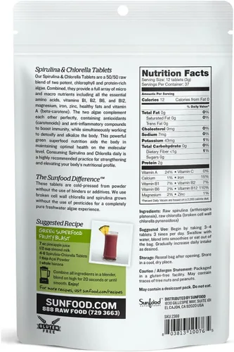 Miniatura 2 de Tabletas de Clorela y Espirulina Sunfood - Pastillas en Polvo de Espirulina y Clorela, Suplemento de Algas Verdes Rico en Clorofila, Pared Celular
