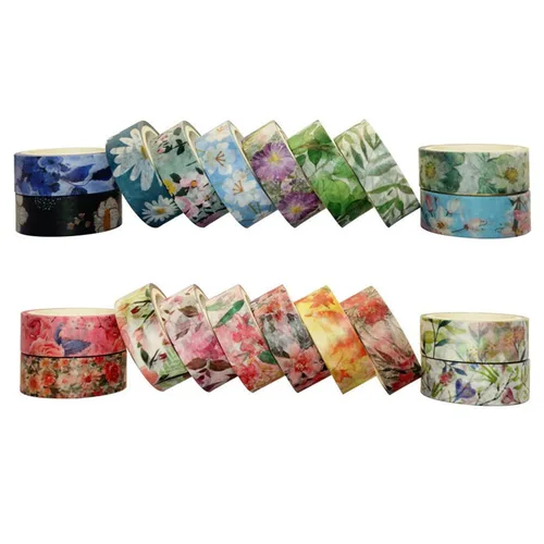 Miniatura 7 de Juego de 20 rollos de cinta washi floral de 0.591 in de ancho, cintas decorativas de papel para álbumes de recortes, diario, planificador