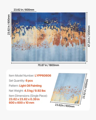 Miniatura 7 de VEVOR Paquete de 6 Paneles Acústicos de Arte, 70.87 x 47.24 x 0.4 pulgadas Azulejos de Pared Insonorizados, Tableros Autoadhesivos Decorativos