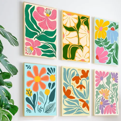 Miniatura 7 de Clendo Juego de 6 paquetes de pintura por números para adultos, kit de pintura por números de flores fáciles para adultos en lienzo sin marco