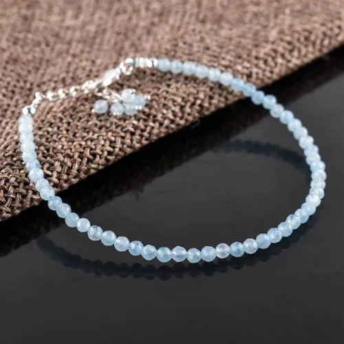 Miniatura 15 de Natural Gemstone Micro Round Beads Dainty Choker Bangle Bracelet, Handmade Jewelry for Women, Healing Chakra Crystals Silver Plated Chain 8 inch
