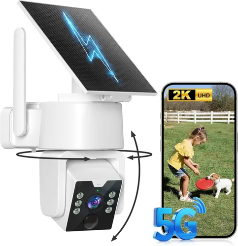 Cámara de seguridad inalámbrica para exteriores 2PCK - 5G y 2.4G Wi-Fi para exteriores, panorámica/inclinación 2K de 360°, funciona con energía