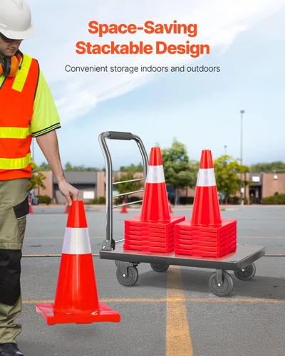 Miniatura 6 de VEVOR Paquete de 12 conos de tráfico de 18 pulgadas, conos de estacionamiento de seguridad en carretera, base de PVC, cono de tráfico naranja