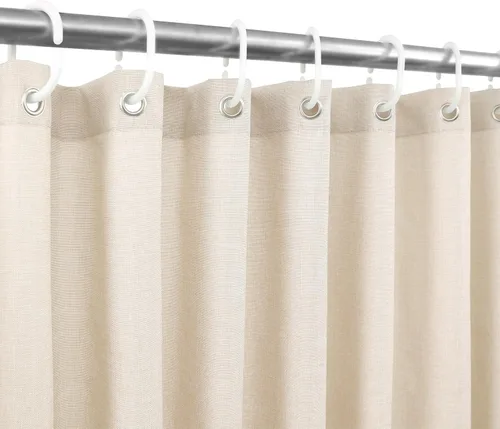 Miniatura 13 de Ga-Geetopia Cortina de ducha de lino sin gancho con forro a presión, cortina de ducha beige de estilo de lujo de hotel con ventana superior