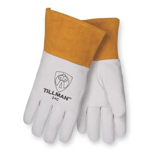 John Tillman - Guantes de soldador TIG sin forro de piel de niño de grano superior XL de 14 y 12 pulgadas, perla y oro, con puño de 4 pulgadas y