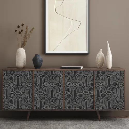 Miniatura 7 de VEELIKE Papel tapiz geométrico bohemio de arcos negros para despegar y pegar, para dormitorio, sala de estar, 17.7 x 118 pulgadas, papel tapiz