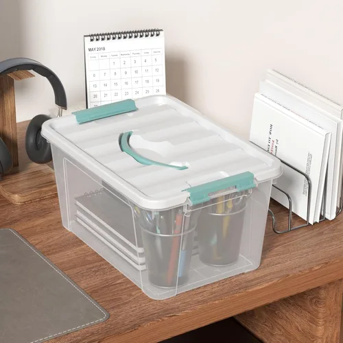 Miniatura 4 de Xyskin Contenedores de almacenamiento transparentes de 14 cuartos de galón con tapa y mango verde, caja de cierre de almacenamiento/contenedor