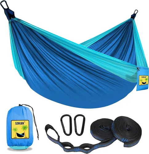 Miniatura 13 de SZHLUX Hamaca de camping doble e individual Hamacas portátiles con 2 correas de árbol y bolsa de transporte adjunta, ideal para exteriores, Violeta