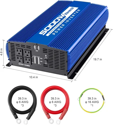 Miniatura 2 de Inversor de corriente de 5000 W de 12 V a 110 V con 4 salidas de CA, 2 puertos USB para campamento/camión/RV/hogar