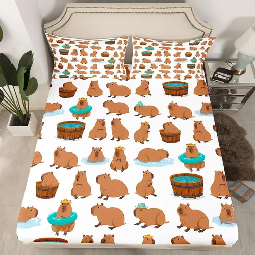 jejeloiu Capybaras - Juego de sábanas de tamaño individual para amantes de los animales, para niños y niñas, lindas sábanas decorativas de Capybara