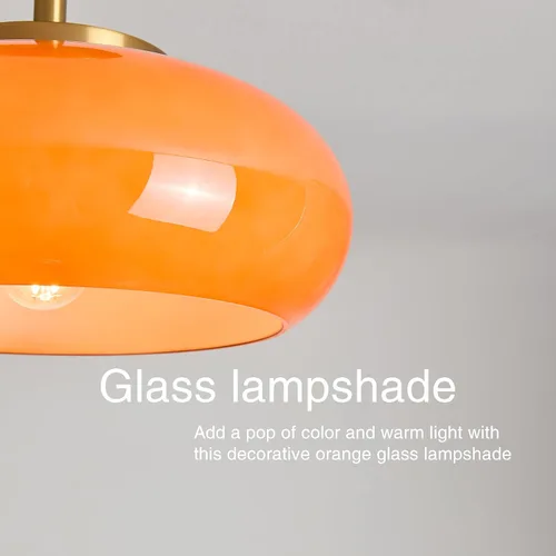 Miniatura 5 de FCTWAKS Lámpara de techo semiempotrada dorada moderna de 11 pulgadas con pantalla de cristal naranja, lámpara de mediados de siglo para pasillo