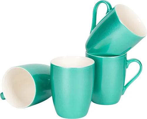 Miniatura 9 de Elanze Designs Juego de 4 tazas de café de porcelana de hueso con acabado brillante rojo carmesí de 10 onzas