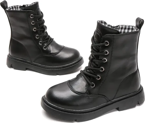 Miniatura 6 de kkdom Botas de combate impermeables con cordones y cremallera lateral a media pantorrilla para niños y niñas (niños pequeñosniños grandes)