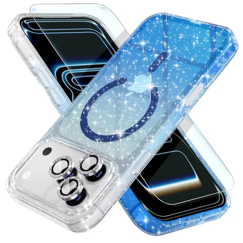 Miniatura 25 de Choiche Funda magnética para iPhone 15 Pro Max, funda transparente con purpurina brillante para mujer