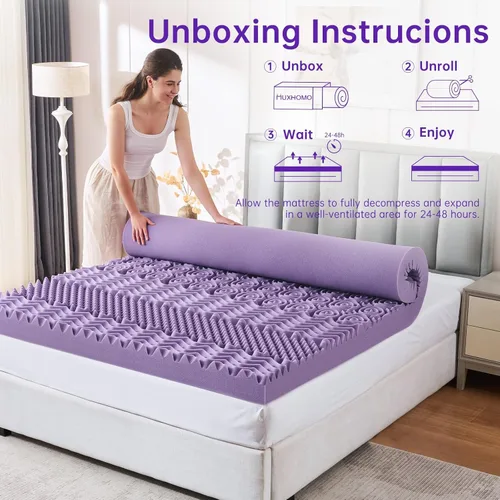 Miniatura 8 de MUXHOMO Cubrecolchón de 2 pulgadas de 7 zonas para cama King, colchón de espuma con diseño de huevos para aliviar el dolor de espalda, almohadilla