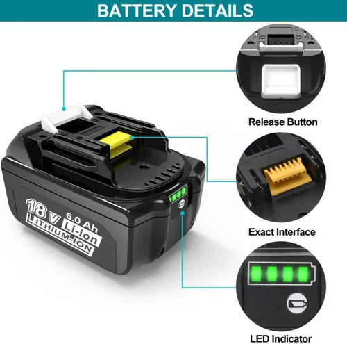 Miniatura 6 de Worthmah Paquete de 2 baterías de litio de 6000 mAh 18 V de larga duración para batería Makita de 18 V BL1860B BL1850B BL1815 BL1840B BL1815