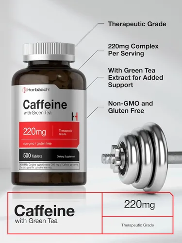 Miniatura 4 de Horbäach Píldoras de cafeína de 220 mg con té verde 500 tabletas Vegetarianas, sin OMG y sin gluten