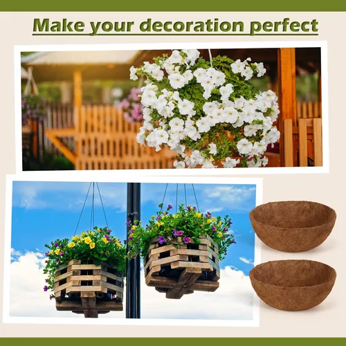 Miniatura 3 de Gerrii 8 forros de coco de 16 pulgadas para cestas colgantes, revestimientos de coco para maceteros redondos naturales de coco y coco, cesta