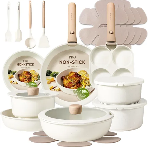Miniatura 13 de CAROTE 19 piezas ollas y sartenes antiadherentes, juegos de utensilios de cocina con mango desmontable, ollas y sartenes de cocina de inducción