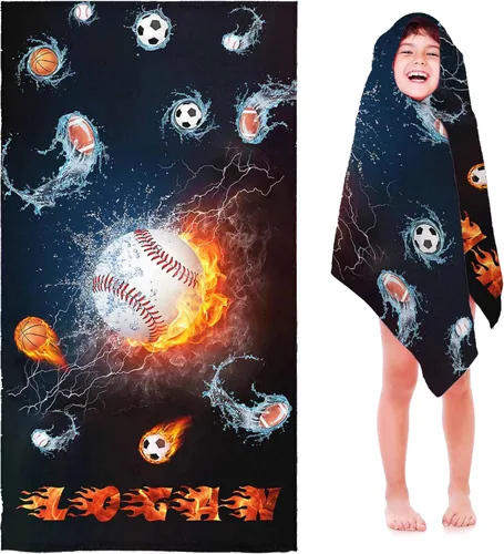 Miniatura 17 de Toalla de playa de béisbol personalizada para niños y niños, toalla de playa deportiva personalizada con nombre, número de equipo, regalos