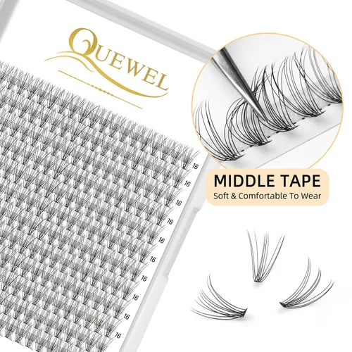 Miniatura 3 de QUEWEL Extensiones de pestañas postizas en racimo, 240 pestañas postizas individuales, rizo 10D-0.10D, de 0.630 pulgadas, sin nudos, suaves