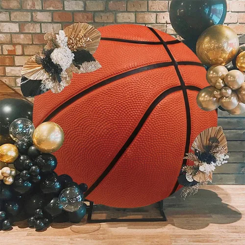 Miniatura 2 de Cubierta de fondo redonda de baloncesto de 5 x 5 pies, de poliéster, con temática de deportes, fiesta, fondo de fotos, recién nacidos, niños