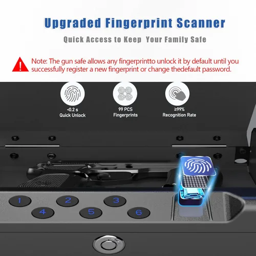 Miniatura 5 de Caja fuerte biométrica para pistolas - Caja fuerte para armas de mano de acceso rápido con huella dactilar y teclado digital Para 2 pistolas