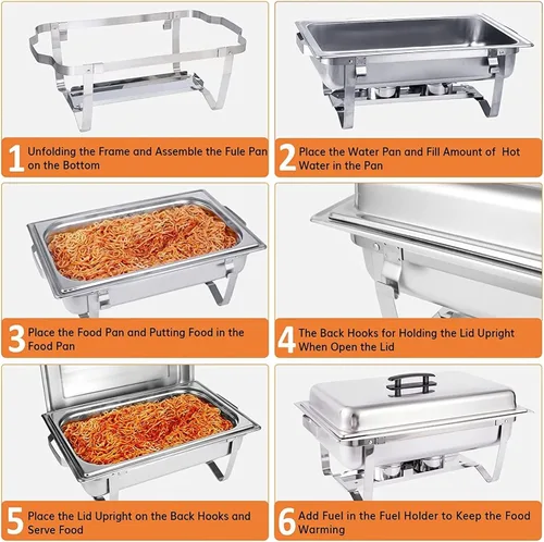 Miniatura 4 de Juego de 4 platos para bufé de roce de plato: calentador de alimentos de acero inoxidable de 9 cuartos de galón - Servidores de buffet de 9 cuartos