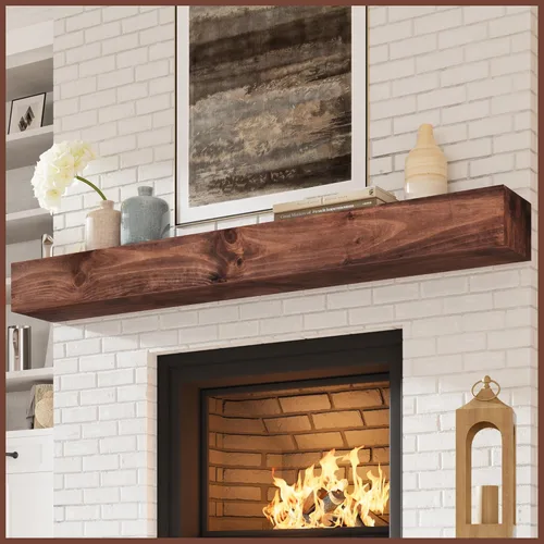 Miniatura 26 de Eshoma - Repisa para chimenea artesanal; estante sólido para colocarse sobre la chimenea; estante flotante montado en la pared con soportes Nogal