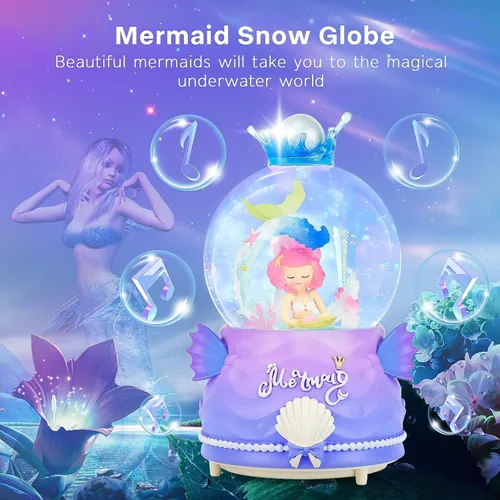 Miniatura 6 de BREIS Globos de nieve, globos de nieve de sirena de 3.937 in, copos de nieve automáticos con luces LED de música, decoración de Navidad, cumpleaños