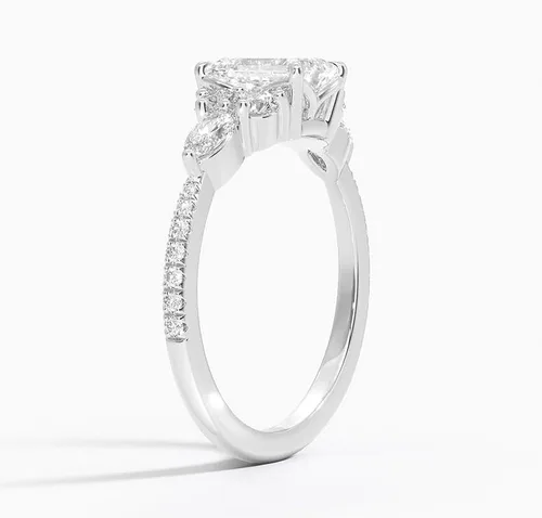 Miniatura 3 de IGI 1.56Carat Emerald Excellent Cut Four Claw Prongs Lab Created Diamond Engagement Ring With Side Marquise and Round Lab Diamonds In 14k Gold For