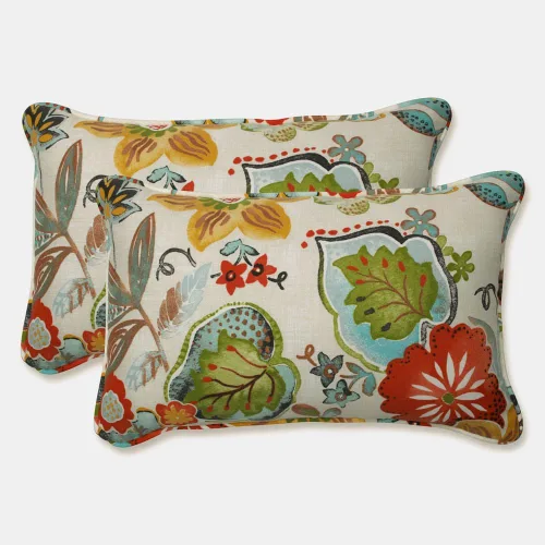 Miniatura 23 de Pillow Perfect - Cojines decorativos florales brillantes para interiores/exteriores, 2 unidades, lumbar - 11.5 x 18.5 pulgadas, verde/rojo Zoe