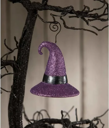 Miniatura 3 de Bethany Lowe Sombrero De Bruja Purpurina Purpurina Polyresin Halloween Lugar Tarjetero - Un Adorno 4.5 Pulgadas - Tf2234 - Púrpura