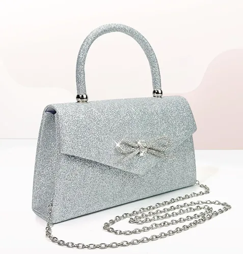 Miniatura 2 de Bolso de noche para mujer, con lazo brillante, bolso de mano para boda, fiesta, monederos con diamantes de imitación con purpurina para cóctel
