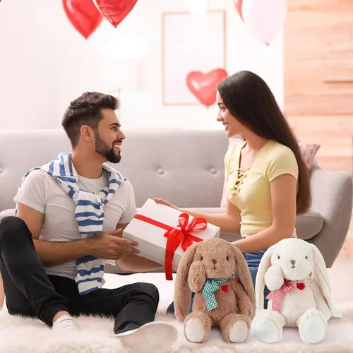 Miniatura 9 de Conejito pequeño de peluche con corazón, lindo conejo marrón, animales de peluche suaves, oso de peluche, juguetes de peluche, regalos para novia