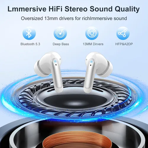 Miniatura 2 de Auriculares inalámbricos, sonido de alta fidelidad Bluetooth 5.3 con 4 micrófonos de ruido ENC, auriculares de reproducción de 56 horas con pantalla