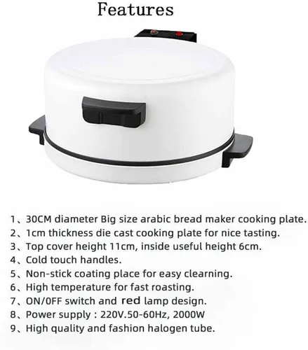 Miniatura 3 de Horno eléctrico para pizza, portátil de 12 pulgadas para encimera, máquina de carne, 2000 W, 6 minutos, cocción rápida, parte inferior