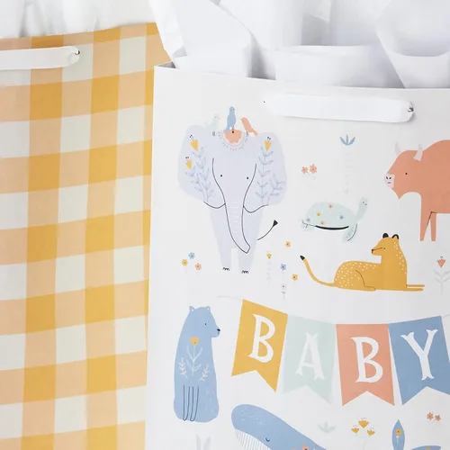 Miniatura 4 de Hallmark Bolsas de regalo extra grandes de 15 pulgadas con papel de seda (2 bolsas: Baby Animals, Yellow Gingham) para baby showers, primer