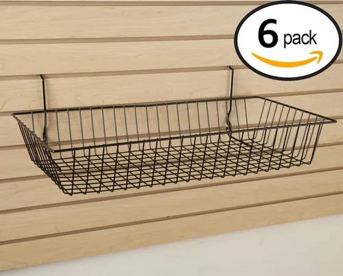 Miniatura 2 de Econoco - Cesta de alambre de doble inclinación negra multiajuste para Slatwall, tablero de clavijas o rejilla (juego de 6) canasta de alambre