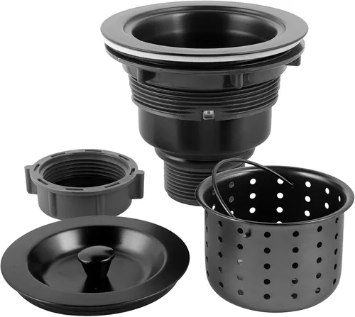 Miniatura 3 de LQS Conjunto de drenaje para fregadero de cocina, colador de fregadero de cocina con cesta de basura extraíble profunda, colador de cesta de Negro