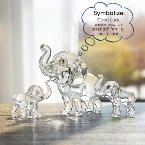 Miniatura 2 de HDCRYSTALGIFTS Juego de 3, figuras coleccionables de elefante de cristal, animales de la suerte, pisapapeles, decoración del hogar, centro de mesa