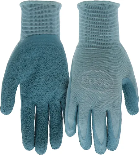 Miniatura 2 de BOSS Guantes de trabajo recubiertos de látex arrugado con agarre táctil para mujer, 2 paquetes, resistentes a la abrasión y al agua, talla grande