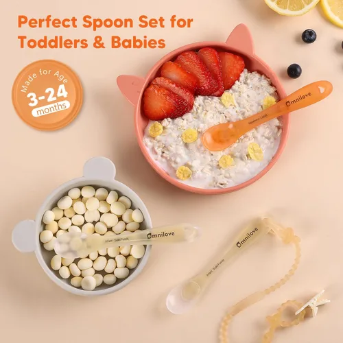 Miniatura 5 de Juego de cucharas de silicona para bebés de 2 piezas con estuche, cuchara para autoalimentación de recién nacido, suministros para destete guiado