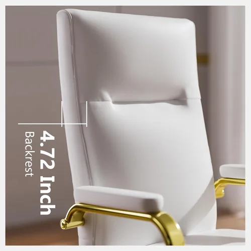 Miniatura 6 de GXJ Silla de oficina blanca y dorada de espuma viscoelástica, sillas de escritorio de cuero blanco con ruedas y brazos, silla de oficina ejecutiva