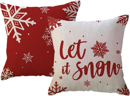 Miniatura 11 de ULOVE LOVE YOURSELF - Juego de 2 fundas de almohada para decoración de invierno, fundas de almohada de Navidad estilo granja, diseño de copos