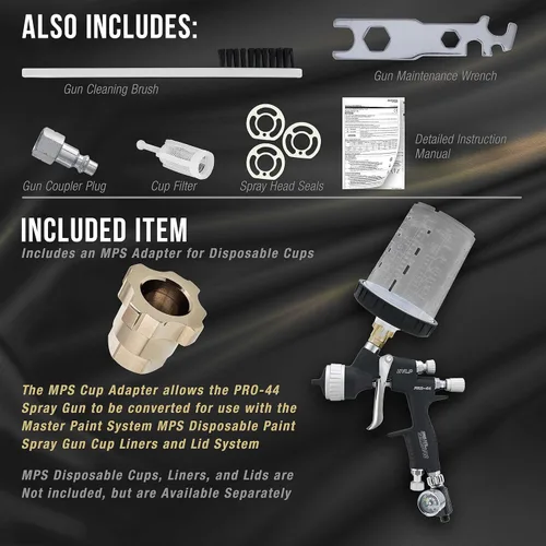 Miniatura 4 de Master Pro 44 Series - Pistola de pulverización HVLP de alto rendimiento con punta de 0.051 pulgadas con regulador de presión de aire, ideal
