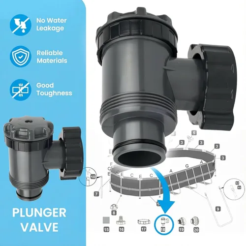 Miniatura 4 de Válvula de émbolo para piscinas sobre el suelo, conexión de 1.55 pulgadas, caudal de 1800 gph, ajuste universal, fácil de instalar, reemplazo