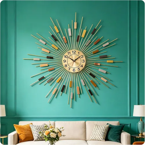 Starburst Reloj de Pared Redondo Decorativo de 24" Silencioso Operado por Batería, Reloj de Pared Decorativo de Metal Moderno de Mediados de Siglo