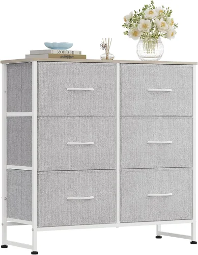 Miniatura 11 de WLIVE Cómoda negra para dormitorio, cómoda de 6 cajones, torre de almacenamiento con cubos de tela, cómoda para armario, sala de estar, pasillo
