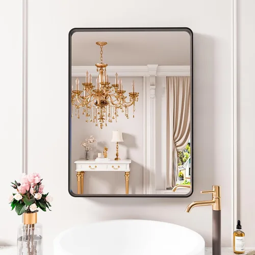 Miniatura 40 de JISOSO - Espejo de baño de 24x36 pulgadas con marco de metal cepillado color níquel, espejo con marco de metal cepillado plateado para pared, espejo